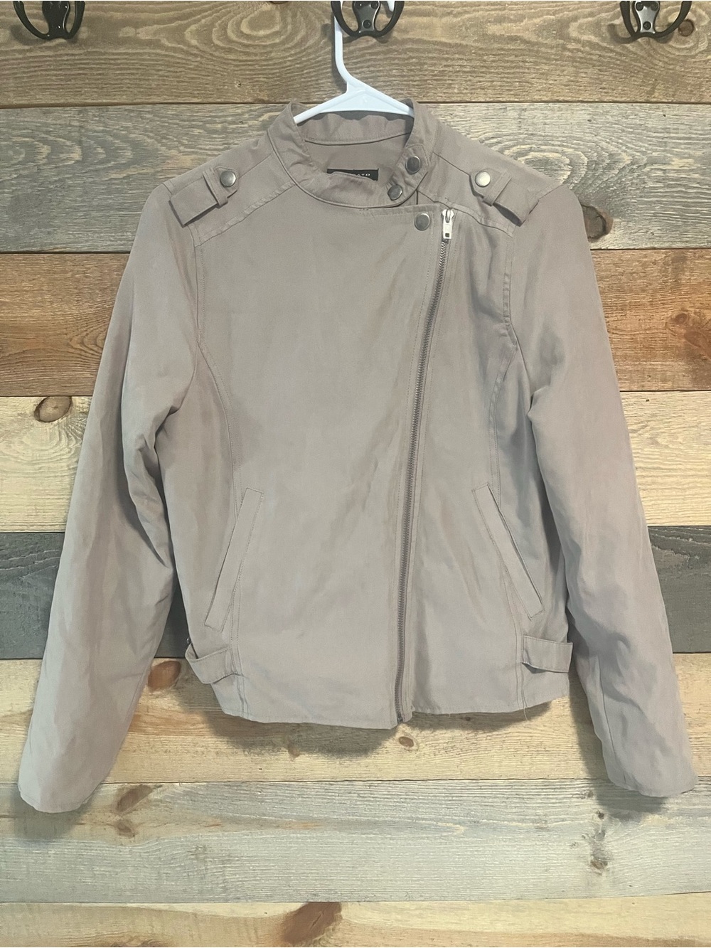 Staccato Taupe Asymmetrical Zip Bomber Jacket